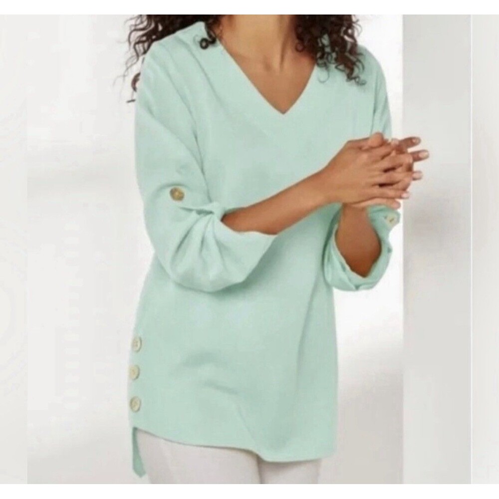 Women's Soft Surroundings Fairmount tunic mint green tencel size L V Neck
